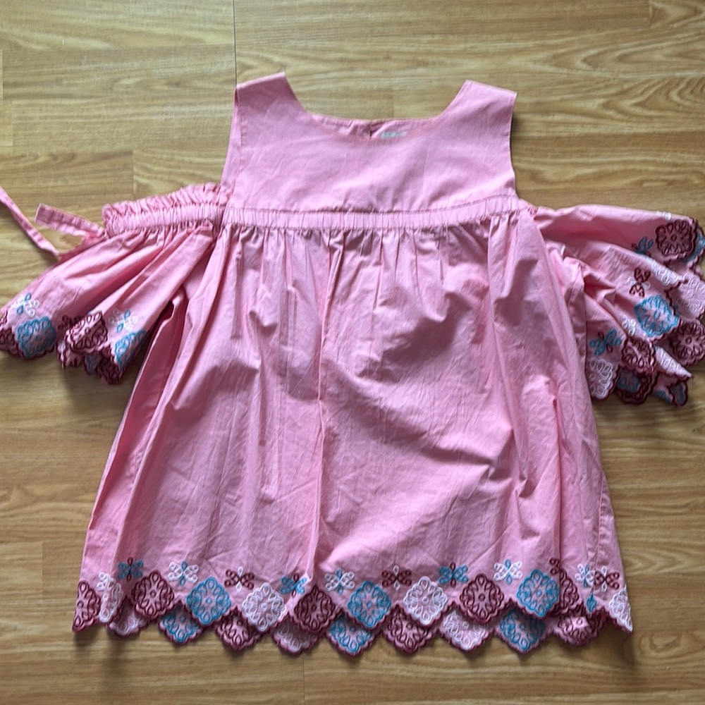 Pink and Blue Women’s Off-Shoulder Top